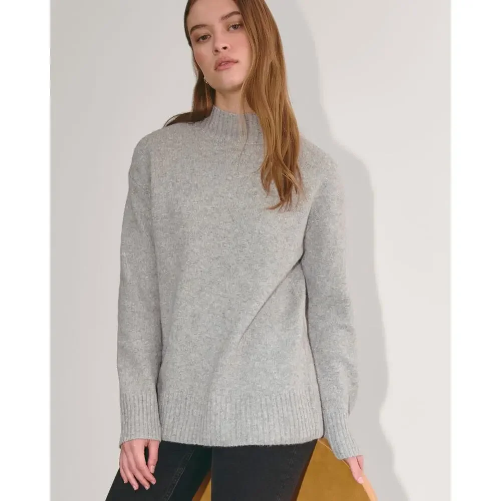 Everlane Mock Neck Gray Sweater in Plush Cotton Size L